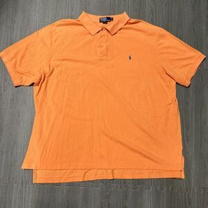 Polo Ralph Lauren Polo Shirt 4XLB Big Long Sleeve Orange Blue Pony Cotton Preppy